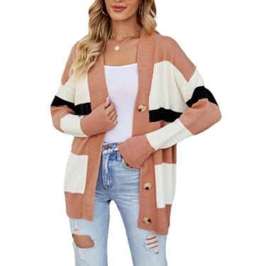 Imagem de Suéter de Malha Frontal Aberta, Padrão Listrado de Malha Frontal Confortável Casual para Compras (S)