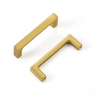 Imagem de LECHYN Puxador de armário de cozinha de latão escovado, ouro, pacote com 10, orifício central de 76 mm, puxador e maçaneta para gaveta armário porta banheiro móveis cômoda guarda-roupa