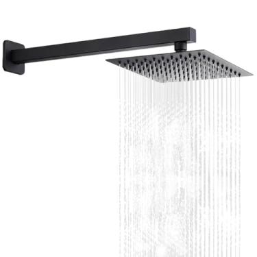 Imagem de Ducha Fria Aquecedor Solar Gás Quadrada Preta Chuveiro Slim 20x20 Cm Inox + Braço 40cm Área Interna E Externa Piscina Jardim Quintal