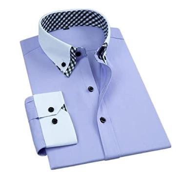 Imagem de Camisa Masculina De Negócios De Algodão Slim Fit Manga Longa Com Botões Camisas Formais De Outono Xadrez Patchwork Camisas Formais Para Homens (Color : Purple, Size : 43-4XL)