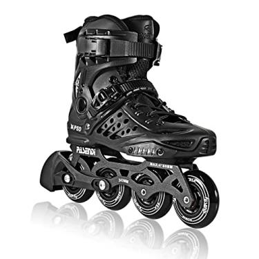 Imagem de PASENDI Patins em linha com rodas profissionais de 4 x 80 mm, patins de linha única para fitness ao ar livre para mulheres adultas, homens, lâminas pretas masculinas adultas. (masculino10-11/mulheres 11-12/30 cm)