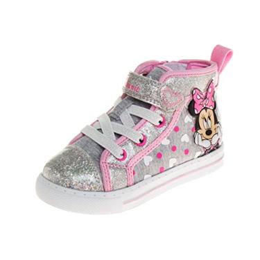 Imagem de Minnie Mouse Frozen Encanto Tênis Casual Lona – Crianças Meninas Anna Elsa Maribel Personagem Slipon Sapatos (Tamanhos 6-12 Infantil - Criança Pequena), Prateado, cinza, rosa, 10 Toddler