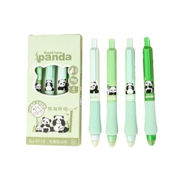 Imagem de Joucien 4 peças/caixa - Caneta neutra apagável de 0,5 mm com pegada macia de desenho animado ST cabeça azul apagável por fricção - Panda-preta