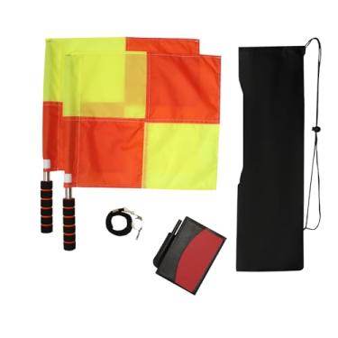 Imagem de Kit de árbitro de futebol, 2 peças, bandeiras de futebol quadriculadas, cartas de referência amarelas vermelhas com caderno e lápis, apitos de aço inoxidável Coach com bolsa de armazenamento