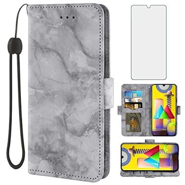 Imagem de Asuwish Capa compatível com Samsung Galaxy M31/M21s/F41 e protetor de tela de vidro temperado, acessórios para celular, suporte para cartão, capa flip tipo carteira de mármore para celular Gaxaly 31M