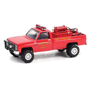 Imagem de 1986 Chevy C20 Custom Deluxe Pickup Truck Red First Attack Unit with Fire Accessories Lawrenceburg Fire Dept (in) 1/64 Diecast by Greenlight 67010 A