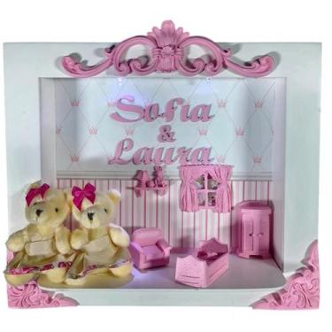 Imagem de Quadro Enfeite De Porta Maternidade Cenário Led - GEMEAS BRANCO MOVEIS