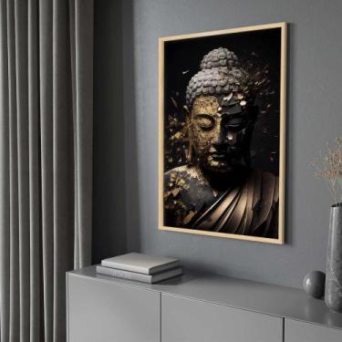 Imagem de Quadro com Moldura Buda Dourado Budda Buddha Vertical Decorativo Grand