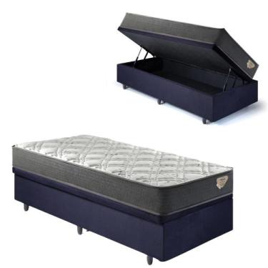 Imagem de Base Box Baú 96x203 Suede Preto com Colchão Adapto Molas Ensacadas - C