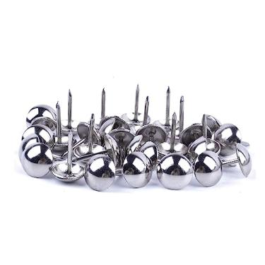 Imagem de Pregos de estofamento antigos de prata de 25 mm, prego redondo de cabeça grande, tachas de móveis prateadas para móveis placa de cortiça móveis de madeira projetos decorativos DIY 30 peças (prata, 1")