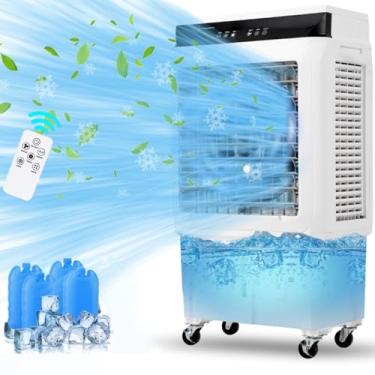 Imagem de TAKYWEP Refrigerador de ar evaporativo, refrigerador de pântano de 1800 CFM com tanque de água de 8,4 galões e 4 pacotes de gelo, 3 modos e velocidades do vento para uso interno ao ar livre
