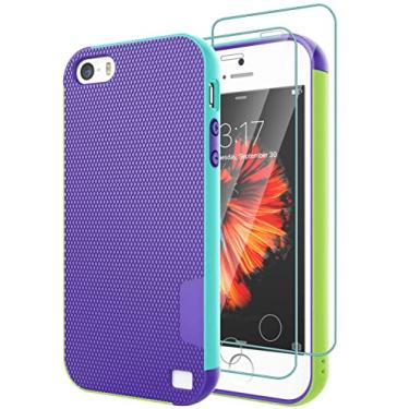 Imagem de Capa para iPhone SE (1ª geração - 2016), capa para iPhone 5S com 2 unidades de protetor de tela de vidro temperado, cores contrastantes, ultrafina, antiderrapante, resistente, macia, TPU, à prova de