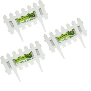 Imagem de Kit 3 Cercas Decorativa Jardim De Plástico Branco Total1,23m - Globo P