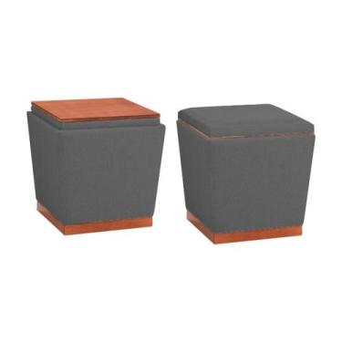 Imagem de Puff  Decorativo Retrô -Tecido Cinza Noturno - Gran Decore