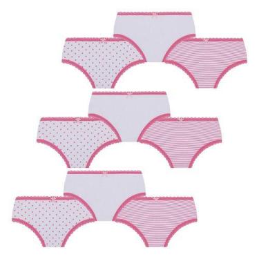 Imagem de Kit 9 Calcinha Lobinha Infantil Kids Lupo Algodão Estampada, Rosa, P