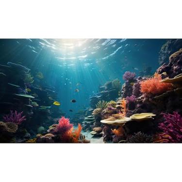 Imagem de Fundo de aquário sob o mar, fundo de aquário de recifes de corais, plantas aquáticas, raio de sol, fundo subaquático, tropical, macio, recifes de corais, decorações de fundo de aquário 76 x 45 cm