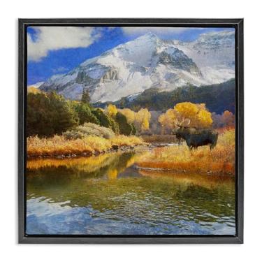 Imagem de Stupell Industries Arte de parede em tela flutuante emoldurada Moose on Dolores River por Chris Vest, moldura flutuante preta, 63 x 63 cm