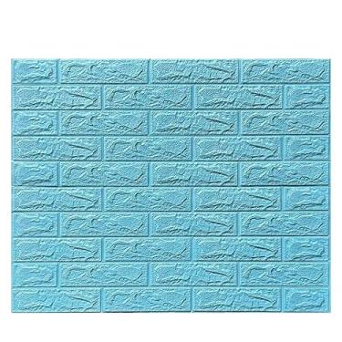 Imagem de Placa Painel Espuma 3D Autoadesivo Tijolinho Pietruzza - 70 x 77 cm - Espessura 6mm - 10 Peças (Azul Céu)