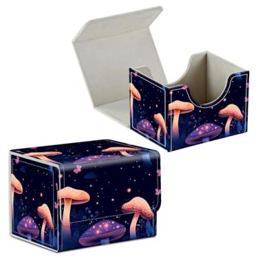 Imagem de BFDHGQZC Caixa de baralho para cartas colecionáveis Commander Deck Caixa de armazenamento de cartões com ímã forte Magic Premium Gathering Deck Box Cover para TCG CCG Magic Cards, cogumelo colorido