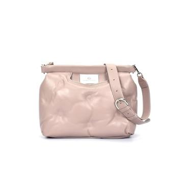 Imagem de Bolsa feminina de couro italiano premium – Bolsa de mão 100% de couro legítimo. Bolsa transversal com alça removível, Roxa