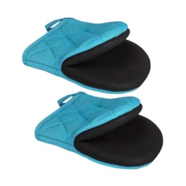 Imagem de ＫＬＫＣＭＳ 2pcs Mitts de forno curto Cozinha multifuncional Handsable Non Slip Grip Grip Solder de panela para cozinhar churrasco de grelha de microondas, Azul