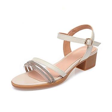 Imagem de Sandálias de verão femininas moda feminina com strass respirável tamanho grande sandálias femininas(Beige,40EU)