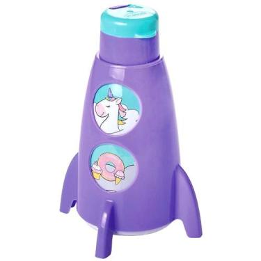 Imagem de Garrafinha de Foguete Infantil Unicórnio com Janelinhas Tampa 320ml - 