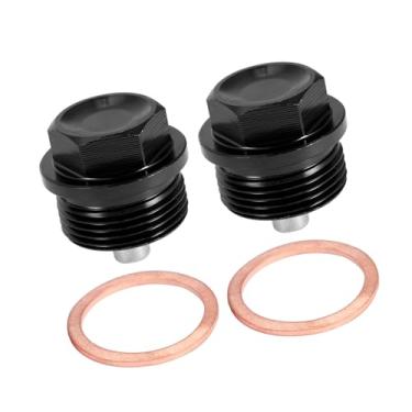 Imagem de REPAIROCK Conjunto de 2 plugues de drenagem de óleo M24x1,5 de liga de alumínio magnético, porca de drenagem, parafuso de drenagem de óleo com 2 arruelas para carro, motocicleta, preto, peças de