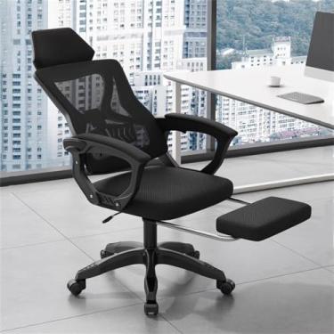 Imagem de Cadeira de escritório ergonômica Cadeira de mesa com apoio de cabeça ajustável Cadeira giratória executiva com base de metal resistente Cadeira reclinável de malha respirável,Black b