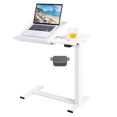 Imagem de Fromann Mesa elétrica ajustável para laptop, mesa móvel sentada para ficar em pé, mesa de cabeceira para laptop com quadro inclinável e rodas para escritório em casa (branca)