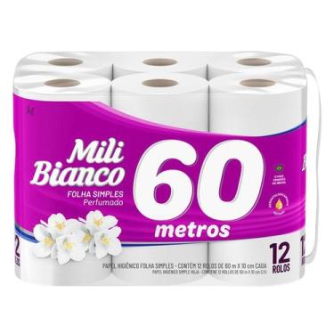 Imagem de Kit c/ 6 Papel Higienico Mili Bianco 60 Metros Perfumado