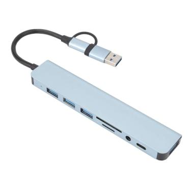 Imagem de Hub USB C 8 em 1, adaptador multiportas Ethernet USB C de alumínio, estação de ancoragem USB sem perdas para computadores, telefones e tablets com interface USB 3.0 ou tipo C