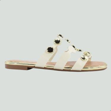 Imagem de Tamanco Rasteira Feminina Moleca Napa Turim Metal Glamour Branco Off Dourado