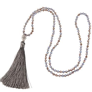 Imagem de Colar KELITCH exclusivo com contas de cristal luxuoso prata cabeça de Buda borla longo colar