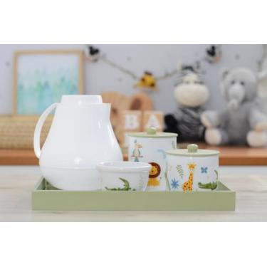 Imagem de Kit Higiene Bebê Safari Animais Verde Floresta Térmica Bandeja Cuidado