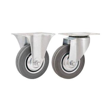 Imagem de Kit 2 un rodízio roda fixo giratório borracha cinza 3" 76mm - VONDER