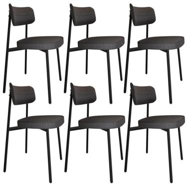Imagem de Kit 06 Cadeiras Estofada Para Sala De Jantar Astrid Preto C01 Linho Preto - Lyam Decor