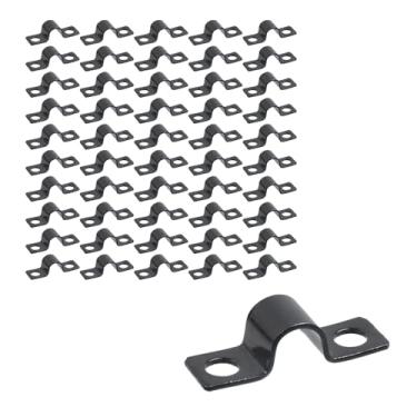 Imagem de Crapyt 50 braçadeiras de tubo galvanizadas M8 com dois furos em U, tiras de tubo de 1/3 polegada, clipes de retenção de fio, clipe de conduíte preto para instalação de cabo de fio