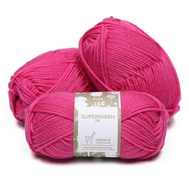 Imagem de Conjunto de 3 novelos de lã 100% pura (150 gramas) de peso DK - proveniente diretamente do Peru - Celestial macio e perfeito para tricô e crochê (rosa choque)