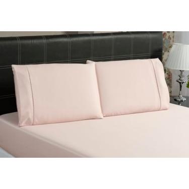 Imagem de Jogo de Lençol Casal 3 Peças 600 Fios Egípcio 100% Algodão – Fronhas com Ponto Palito e Toque Macio Premium (Rosê)