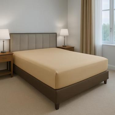 Imagem de Lençol Queen com Elástico 600 Fios Egípcio 100% Algodão – Toque Macio, Tecido Premium (Bege)