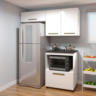 Imagem de Cozinha Compacta 4 Portas Nature/Off White - Kaiki Móveis, Marrom, Mod