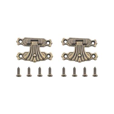 Imagem de JianLing 2 peças de ferrolho de madeira antiga com parafusos bronze 37 x 25 mm combinação cadeado ferrolho antigo caixa de vinho painel de trava para caixas de joias caixas de presente caixas de
