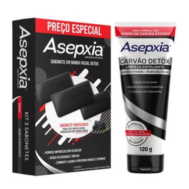 Imagem de Kit 3 Sabonetes Carvao e Esfoliante Carvao 120g - Asepxia
