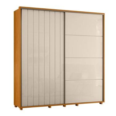 Imagem de Guarda-roupa Casal Monet Ripado 2 Portas De Correr 4 Gavetas - 7 Decor Cinamomo E Off White