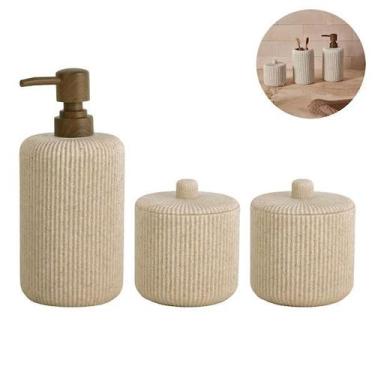 Imagem de Kit Para Banheiro Lavabo 3 Peças Em Poliresina 1 Dispenser 500ml E 2 P
