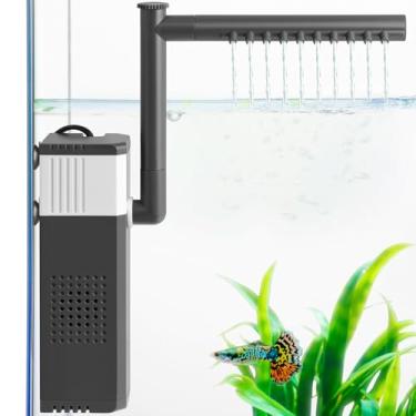 Imagem de VILLNO Filtro de aquário potente de 10 W 130 GPH para aquário de 10 a 35 litros, filtro ajustável com esponja bioquímica, filtros de água submersíveis de peixe/tartaruga, filtração/oxigenação/filtro