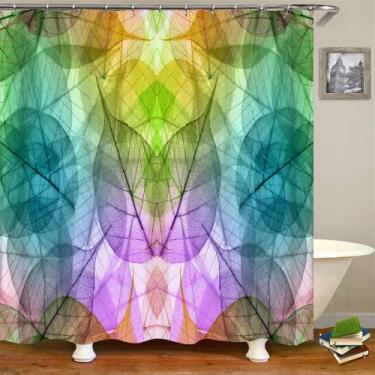 Imagem de Cortina de banho com padrão de folhas de árvore, tecido para chuveiro, flores, tela de banheira com ganchos para decoração de casa de banho, DM4813, L90 x A180 cm