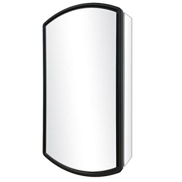 Imagem de FOMAYKO Armário de remédios arqueado de alumínio de porta única de 40,6 cm L x 66 cm A com espelho, armário de parede embutido ou montado na superfície, moldura preta