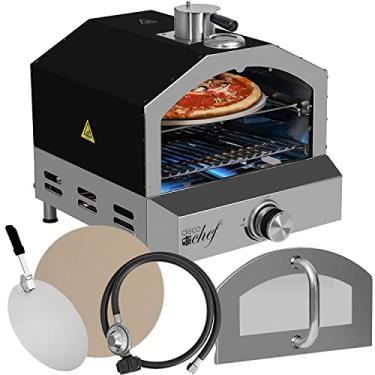 Imagem de Deco Chef Forno e grelha de pizza ao ar livre a gás propano, inclui casca, pedra, grelha e termômetro embutido, preto